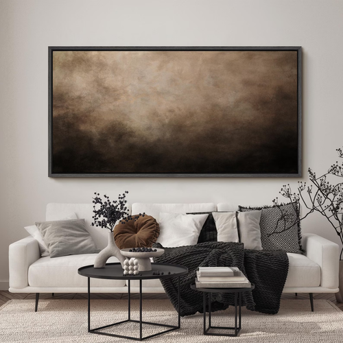 Dark Brown Abstract Wall Art, Large Framed Minimalist Earth Tone Canvas Print, Modern Neutral Misty Artwork for Living Room or Office Decor