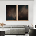 Dark Abstract Cloud Wall Art Set of 2 - Framed Moody Canvas Prints, Neutral Earth Tone Painting, Minimalist Living Room or Bedroom Decor