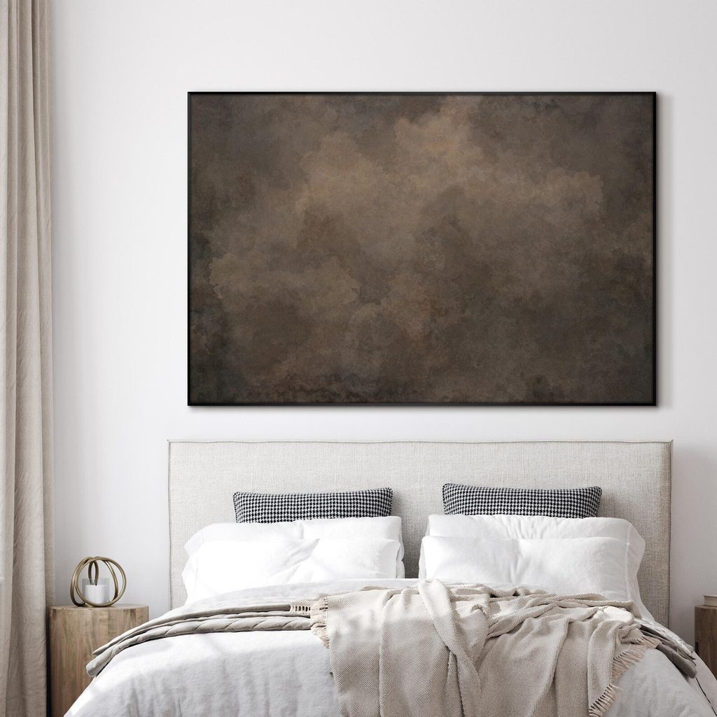 Extra Large Framed Wall Art, Brown Abstract Cloud Artwork, Moody Neutral Atmosphere Painting, Modern Minimalist or Wabi Sabi Decor