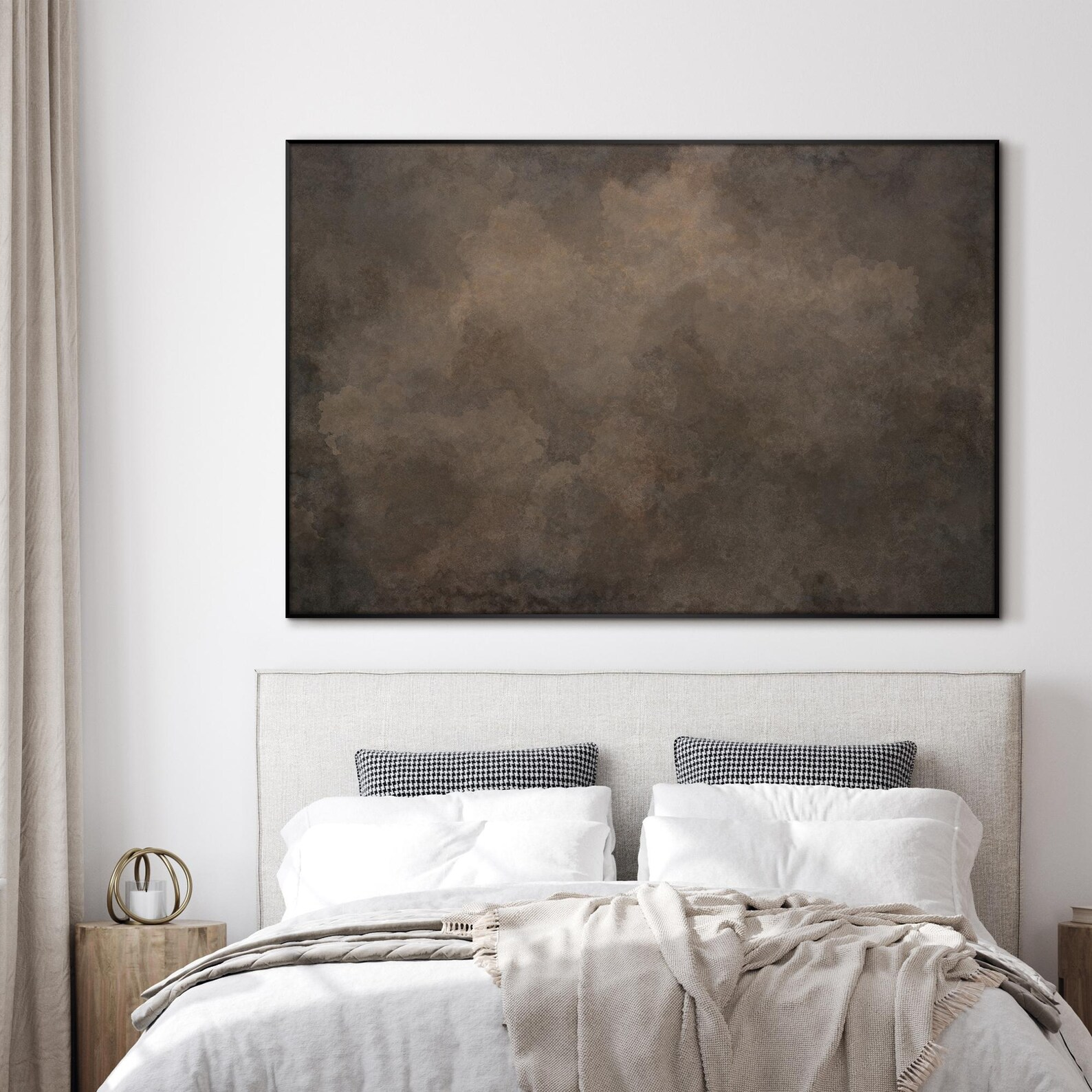 Extra Large Framed Wall Art, Brown Abstract Cloud Artwork, Moody Neutral Atmosphere Painting, Modern Minimalist or Wabi Sabi Decor