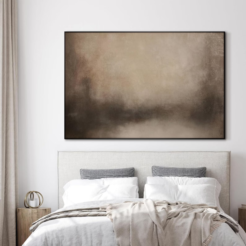 Neutral Abstract Landscape - Extra Large Framed Wall Art, Minimalist Beige Earth Tone Print, Modern Calm Nature Decor for Living Room