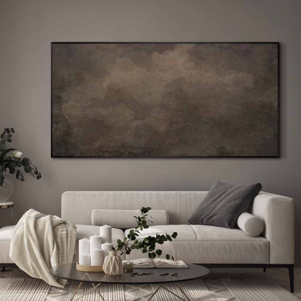 Extra Large Framed Wall Art, Brown Abstract Cloud Artwork, Moody Neutral Atmosphere Painting, Modern Minimalist or Wabi Sabi Decor
